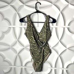 NWOT Andie swim green zebra striped one piece swimsuit Sz S
